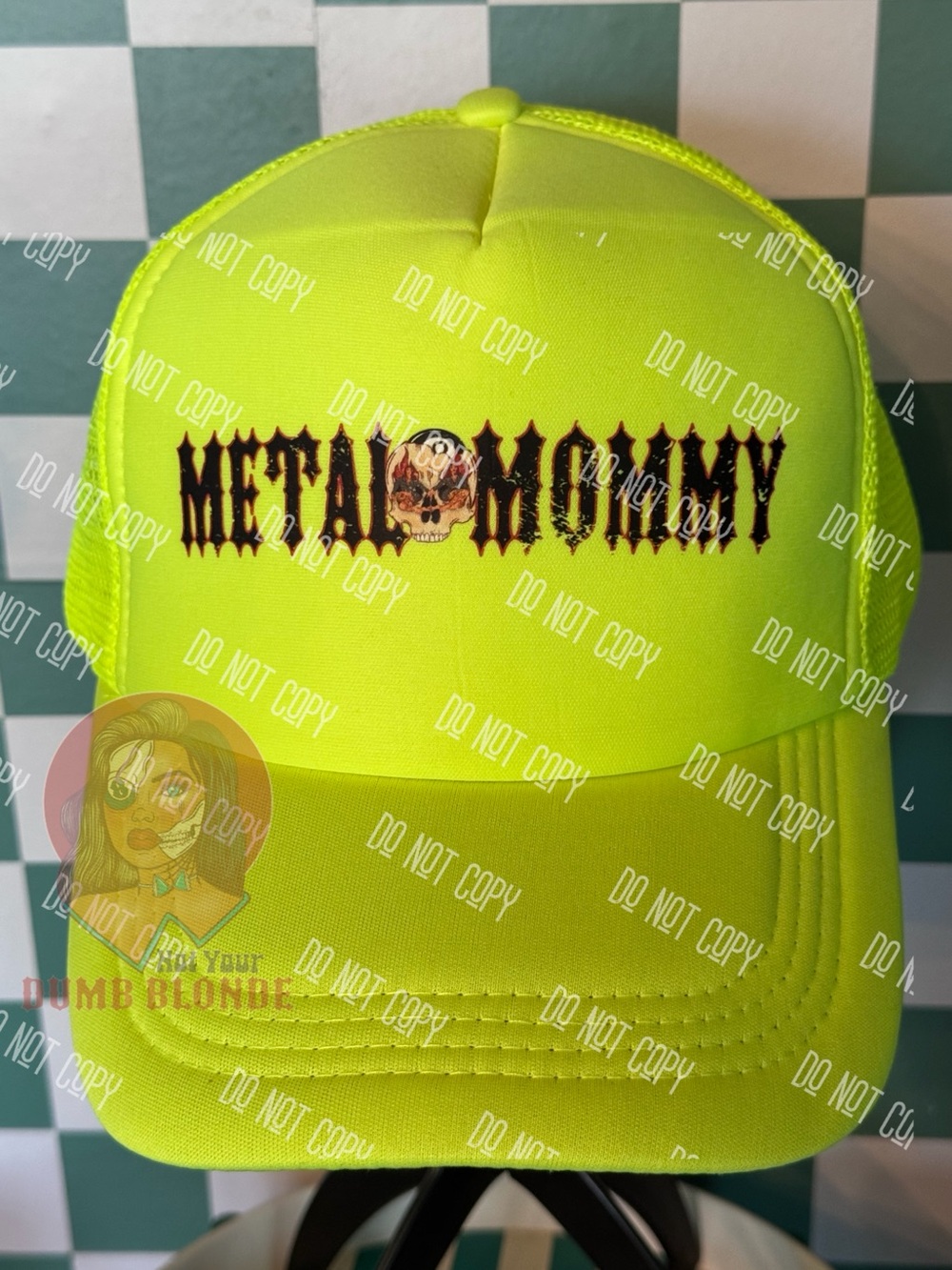 Neon Yellow 'Metal Mommy' Trucker Hat